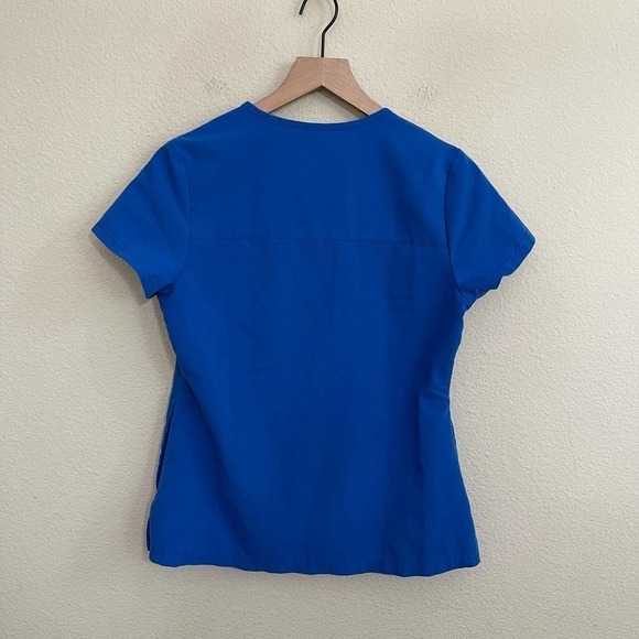 Jaanuu Women's 3-Pocket Split Crewneck Short Sleeve Scrub Top Royal Blue Small - Picture 5 of 8